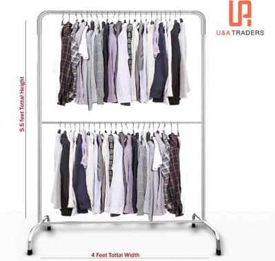 double Cloth Hanging Stand Rack with high quality wheels free deliver