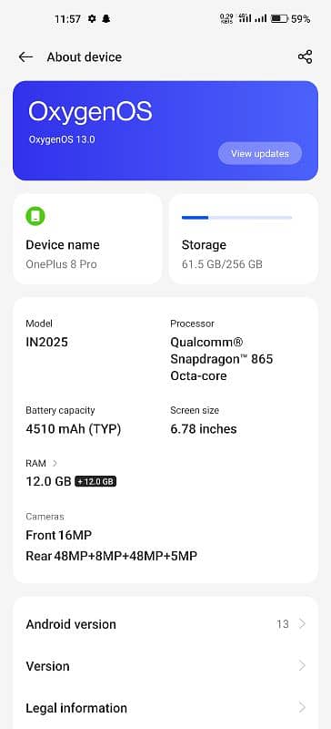 Oneplus 8 pro RAM 12/256 LCD ,1 learning  condition 10/10 back damage 2