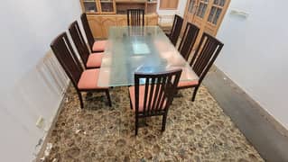 8 Persons Chairs Wooden Glass Dining Table Set