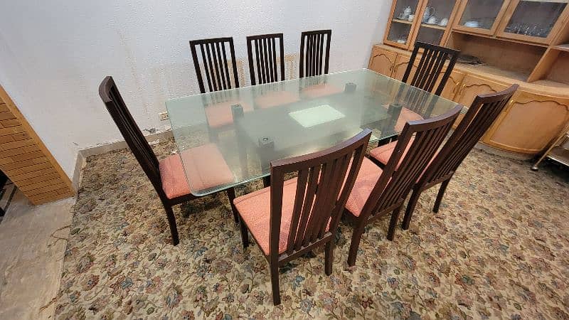 8 Persons Chairs Wooden Glass Dining Table Set 1