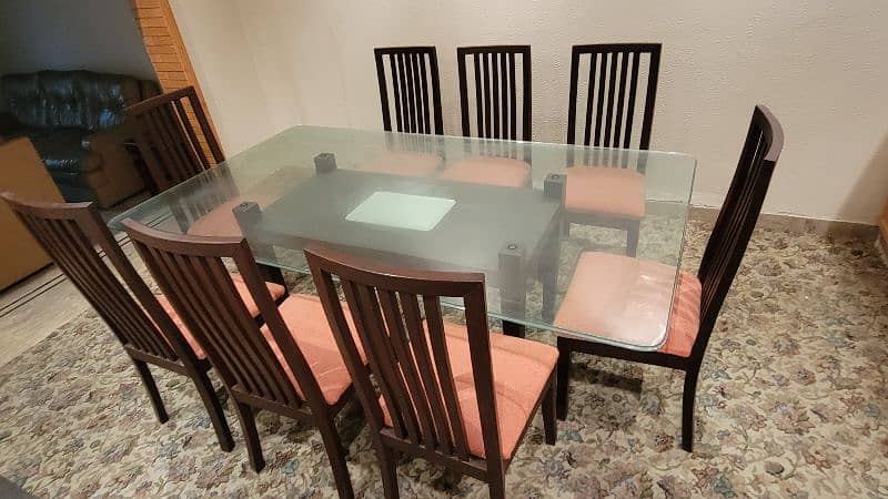 8 Persons Chairs Wooden Glass Dining Table Set 2