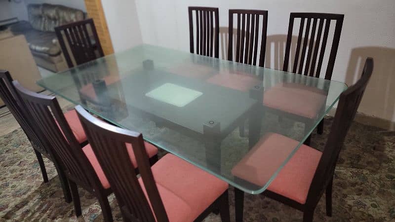 8 Persons Chairs Wooden Glass Dining Table Set 3