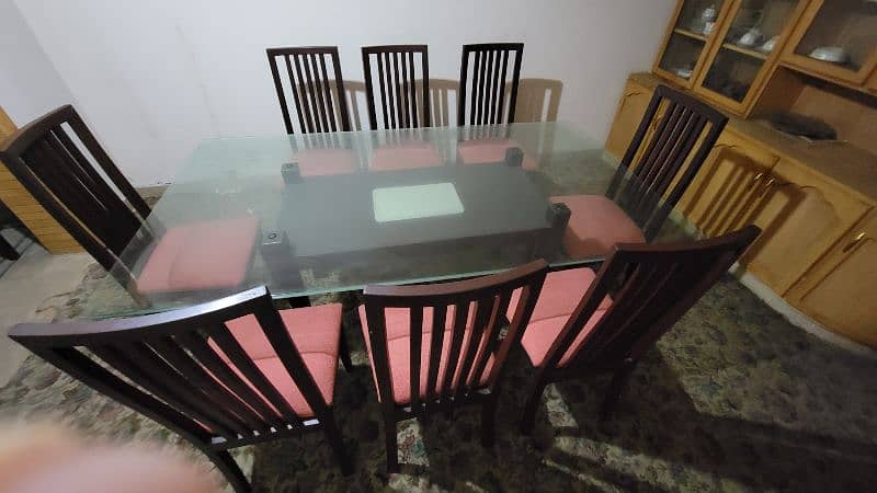 8 Persons Chairs Wooden Glass Dining Table Set 4