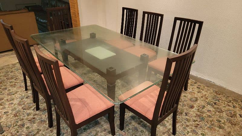 8 Persons Chairs Wooden Glass Dining Table Set 5