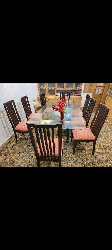 8 Persons Chairs Wooden Glass Dining Table Set 7