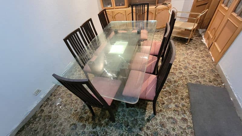 8 Persons Chairs Wooden Glass Dining Table Set 8