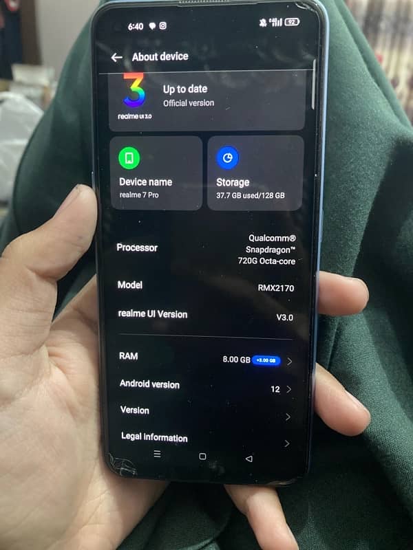 Realme 7pro full lush condition in used 12/128gb 4