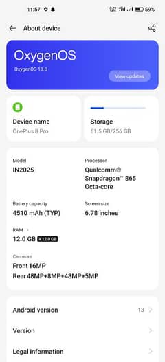 Oneplus 8 pro RAM 12/256 LCD ,1 learning  back damage condition 10/10