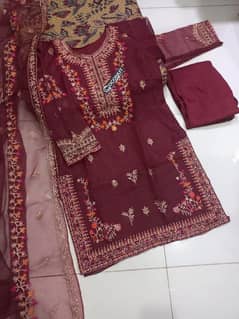 Embroider Organza Suit 3-pcs women's Stitched/ Use WhatsApp For Order