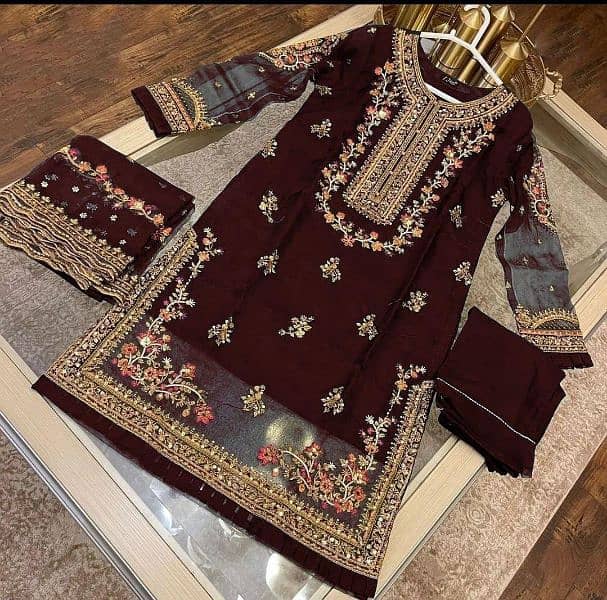 Embroider Organza Suit 3-pcs women's Stitched/ Use WhatsApp For Order 1