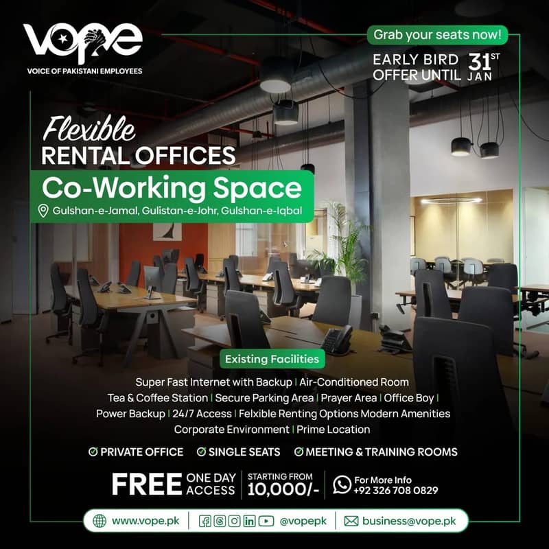 Co-Working Space in Gulshan E Jamal & Johar FREE 1 Day Access 1