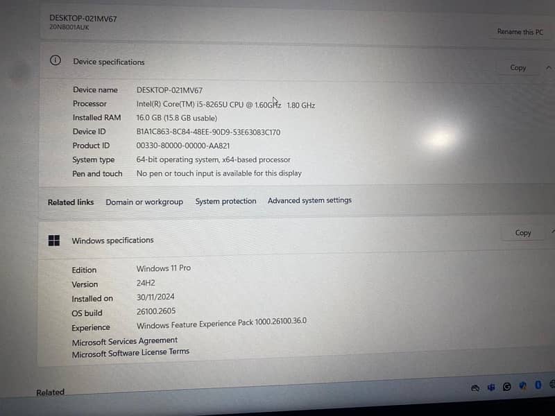 Lenovo    Tinkpad      i 5   8 G  16 rm   256 ssd 2