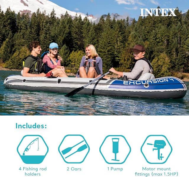 INTEX Excursion 5 Person Boat Inflatable Boat Deluxe 54in Boat Oars 2