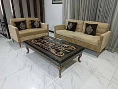 Golden Sofa Set 5 Seating + Table