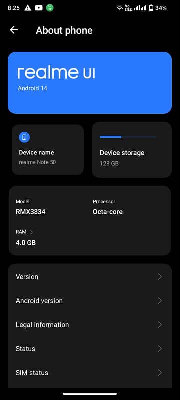 Realme Not 50 4/128 GB Upgrade Android Version 14 Full Box Original 1