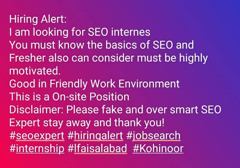 Free SEO Intership For 3 Months in Faisalabad 0