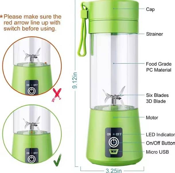 Six Blade Portable USB Electric Juicer Bottle Blender 2