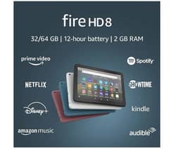 Fire HD 8 tablet,  10th generation 8" HD display, 32 GB, (2020 model]