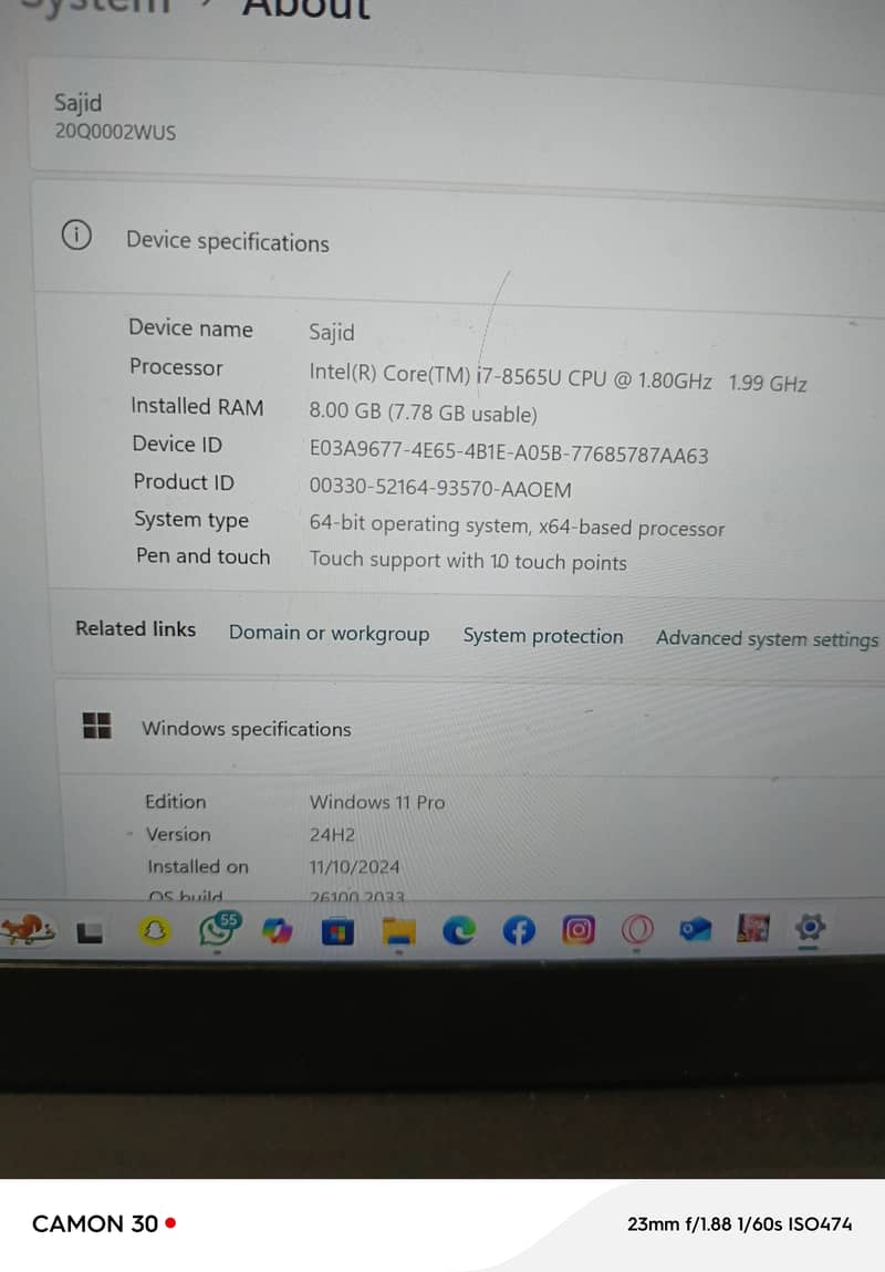 Lenovo thinkpad x390 corei7 8th generation 3