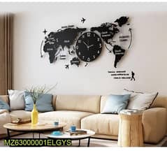 Modern 3D Art MDF worldmap wall frame with clock