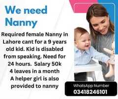 Required female Nanny in Lahore cant for a 9 years old kid