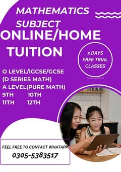 Online/Home Math Tutor Available