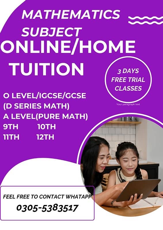 Online/Home Math Tutor Available 0