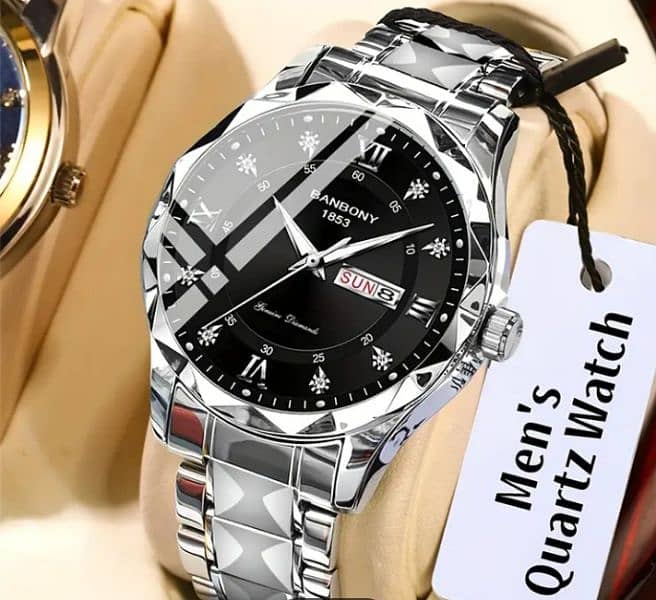 1pc Stainless Steel Strap Men'S Roman Numerals Dial Rhinestones 1