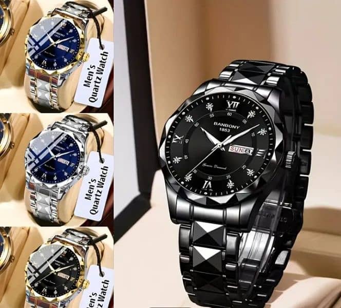 1pc Stainless Steel Strap Men'S Roman Numerals Dial Rhinestones 2