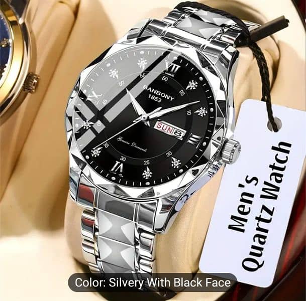 1pc Stainless Steel Strap Men'S Roman Numerals Dial Rhinestones 3