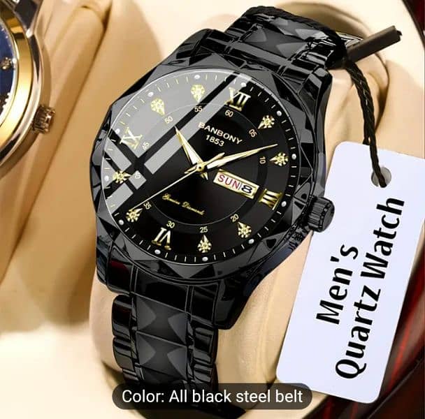 1pc Stainless Steel Strap Men'S Roman Numerals Dial Rhinestones 4