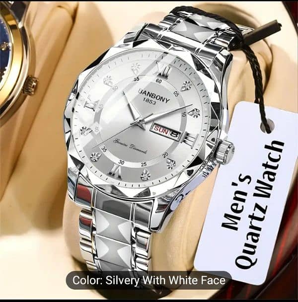 1pc Stainless Steel Strap Men'S Roman Numerals Dial Rhinestones 5