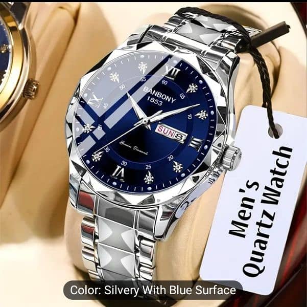 1pc Stainless Steel Strap Men'S Roman Numerals Dial Rhinestones 9