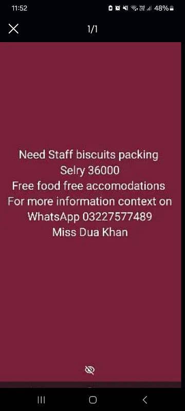 buiscuit packing staff lahore male female 0