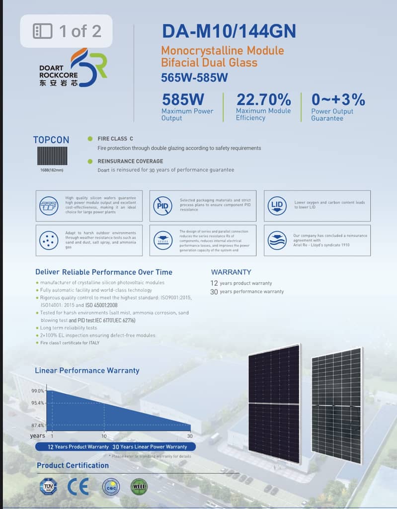 Doart energy A grade 580 watt maximum efficiency documented A grade 3