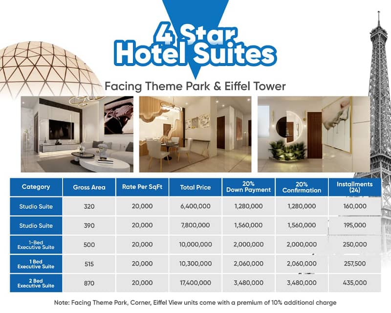 4 Star Hotel Suites Apartment For Sale On Easy Installment Plan Facing Theme Park, & Eiffel Tower Bahria Town Lahore Rejected 6