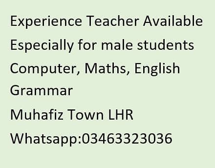 Expereince Teacher for Male student 0