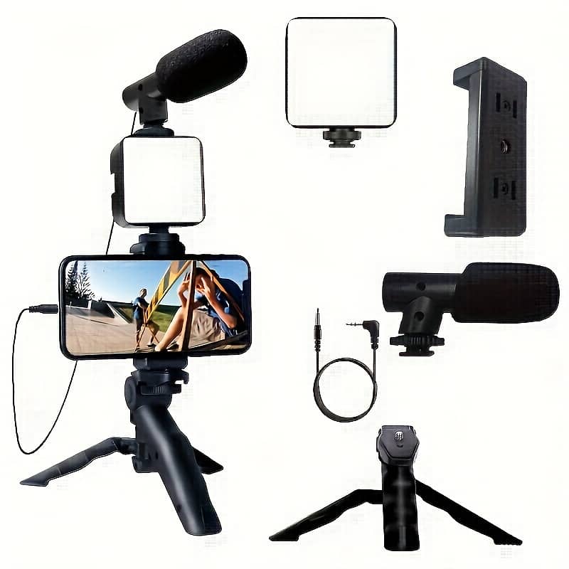 Smartphone Stabilizer with LED Fill Light, Portable Tripod Stand for 0