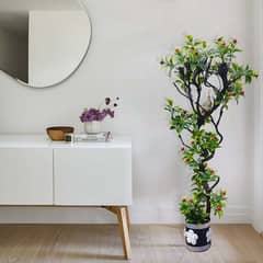 Elegant Artificial Plant with Birds, Nest and Fruits