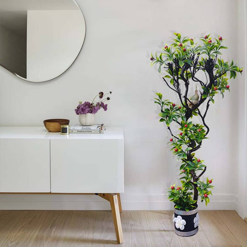 Elegant Artificial Plant with Birds, Nest and Fruits 0