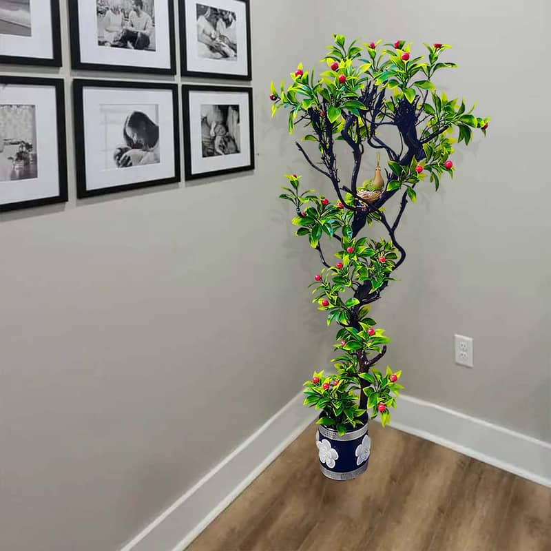 Elegant Artificial Plant with Birds, Nest and Fruits 1