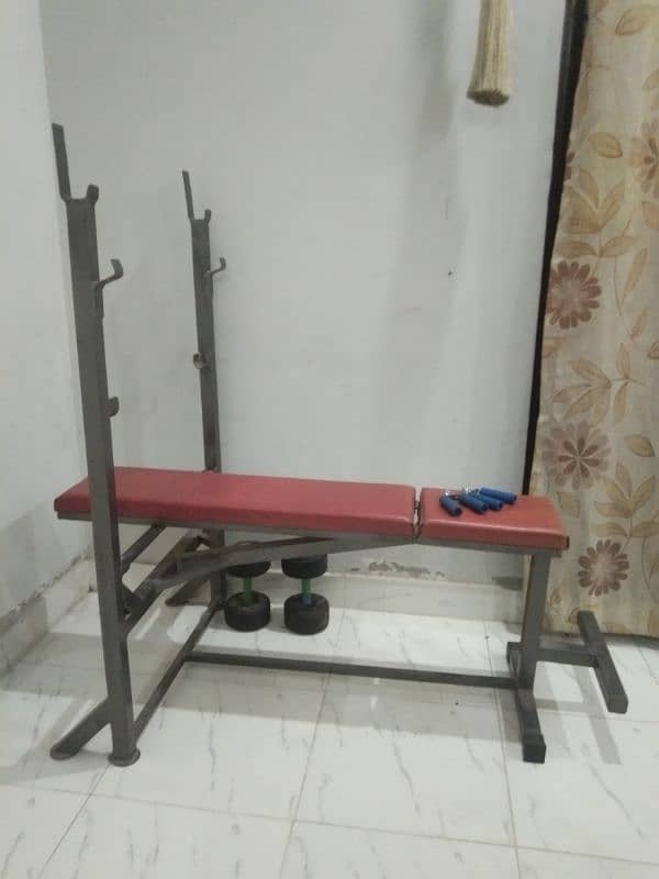 gym bench, dumbles and hand grippers 2