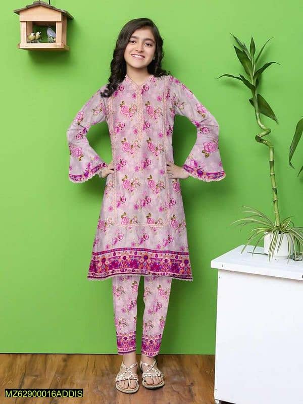 2 pics girls stiteched viscose embroidered suit 0