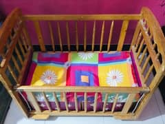 Wooden Baby Cot with 2 Storage Shelf and Foam