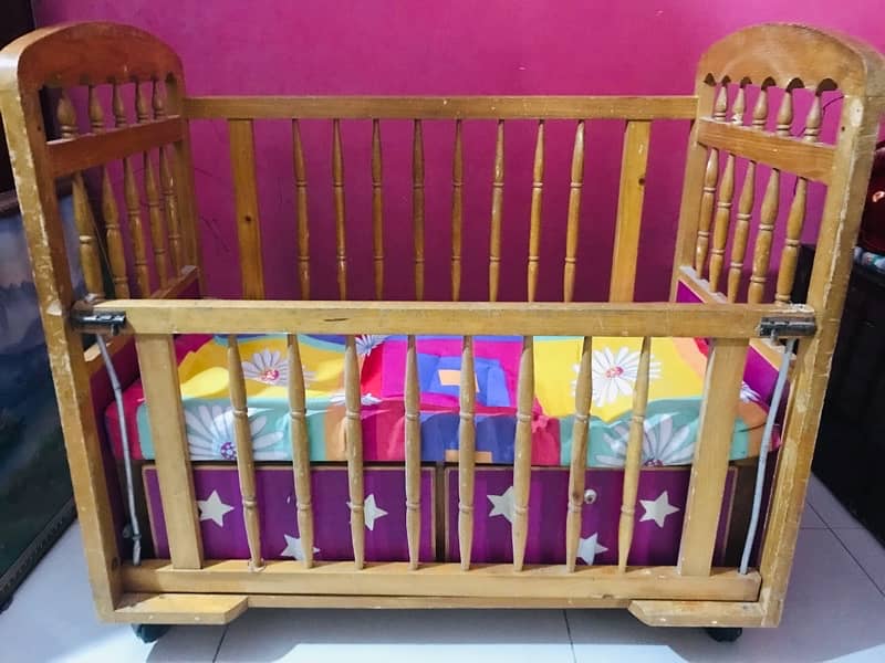 Wooden Baby Cot with 2 Storage Shelf and Foam 1