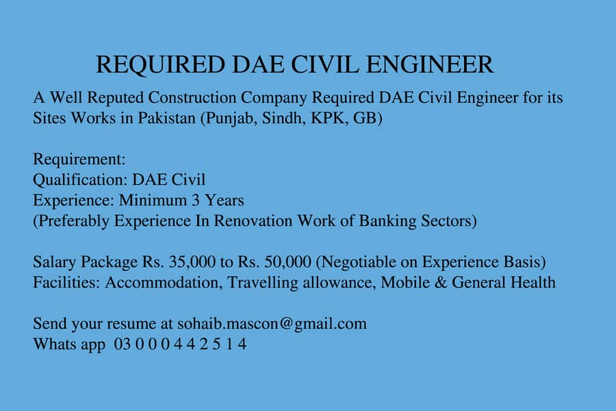 REQUIRED DAE CIVIL ENGINEER 0