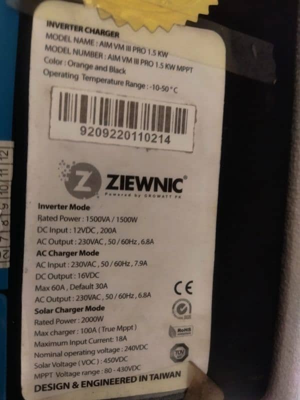 ziewnic inverter pv 2000 with 5 Soler plates 330 watts each and stands 3