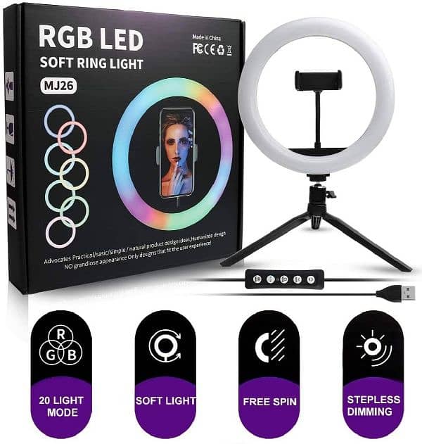 MJ36 RGB LED RING LIIGHT 36CM WITH TRIPOD STAND MULTICOLOR 2