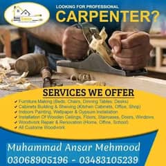 Woodworking, Furniture making, Carpenter services, Wood work