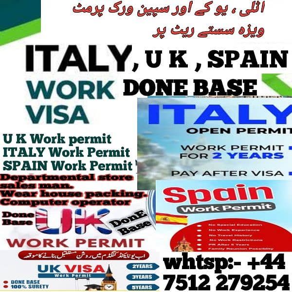 JoB Available ( Uk , Italy , Spain ) Work Permit On Done Base 0